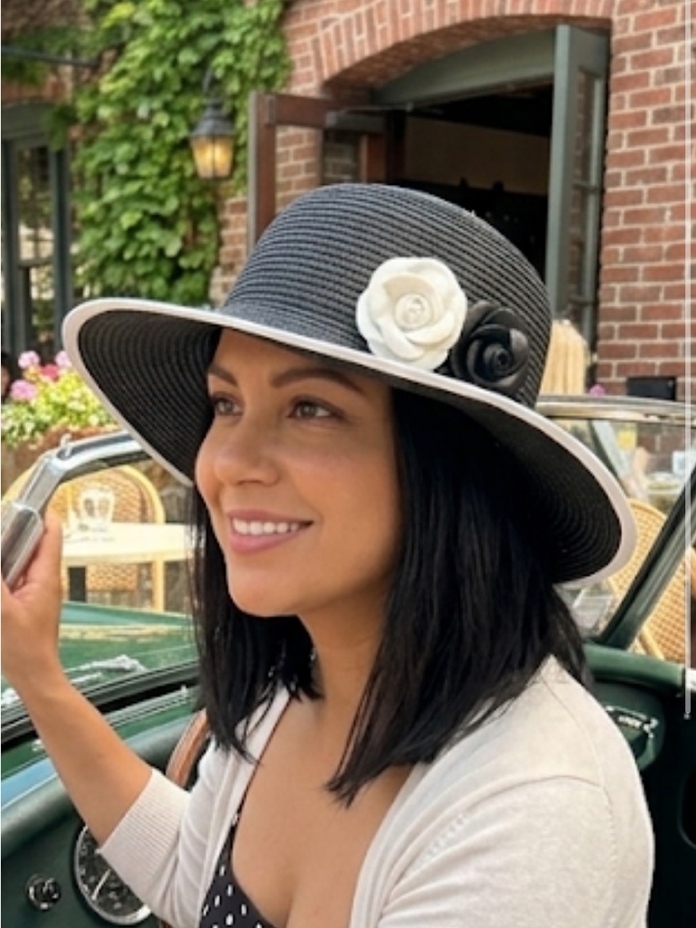 Classic Black Wide-Brim Hat with Floral Accent